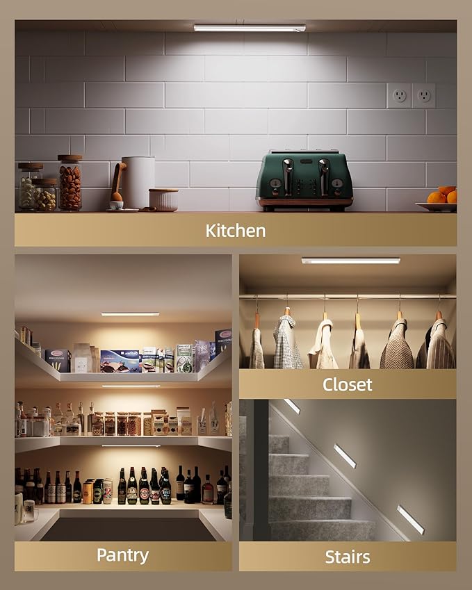 6-Pack Under Cabinet Lighting Wireless, 1800mAh Rechargeable Motion Sensor Light Indoor, Magnetic Closet Lights, Dimmable & 3 Color Temps, Under Counter Lights for Kitchen, Stairs (8inch)