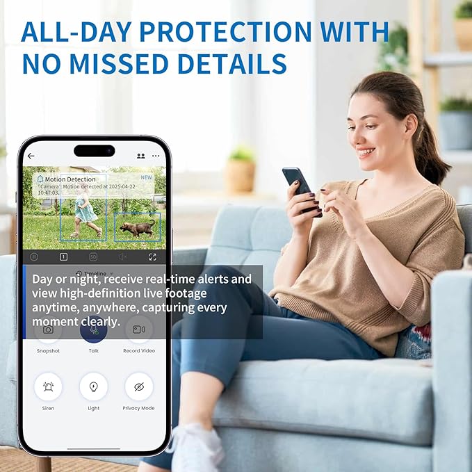 2K 3MP Indoor Security Camera for Baby Monitor, Dog Camera AI Motion Detection, 2-Way Audio Siren, Night Vision, Cloud & SD Card Storage，Support 2.4G & 5G WiFi