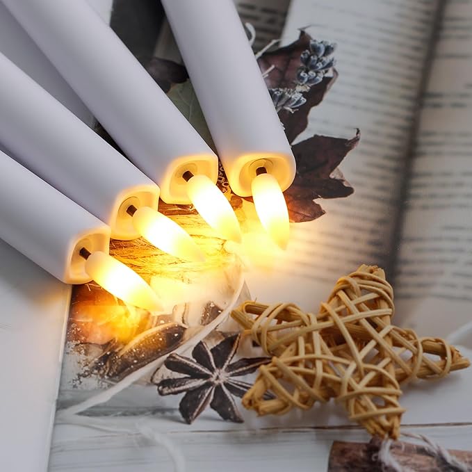 Flameless Taper Candles with Two Remote Timer, 6.4" LED 3D-Wick Window Candles, Flickering Long-Lasting Electric Pack of 8 Flameless Candlesticks (0.78" Dia, White)