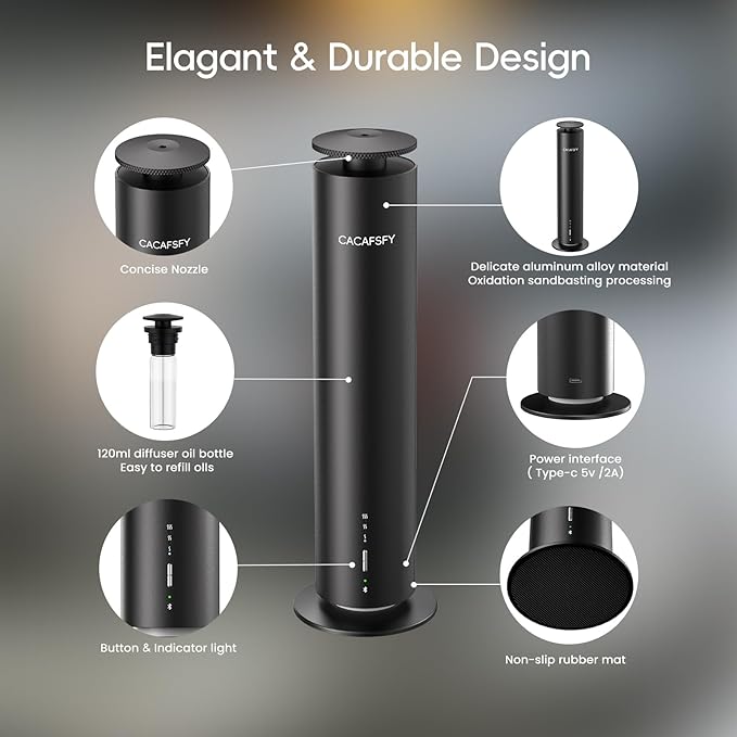 Waterless Diffuser,Hotel Scent Diffuser-Night Light,Wireless Use-Cover Up to 1000 Sq.Ft.-Cold Air Tech,Scent Diffusers for Home,Aromatherapy,Large Room,Spa,Commercial-Black Essential Oil Diffuser