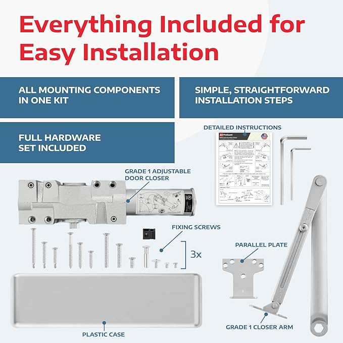 A1 ProGuard Extra Heavy Duty Auto Door Closer Commercial UL Grade 1 - Cast Iron Adjustable 6-Speed Delayed-Action Hydraulic Closer, Self-Closing, ADA Compliant.