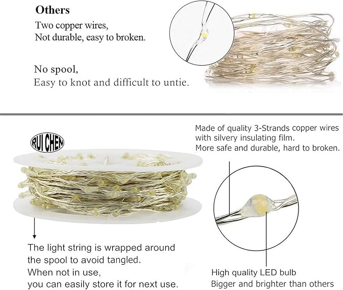 RUICHEN Silver Wire Fairy Lights Plug in 33 Ft 100 LED String with Spool, Multicolor