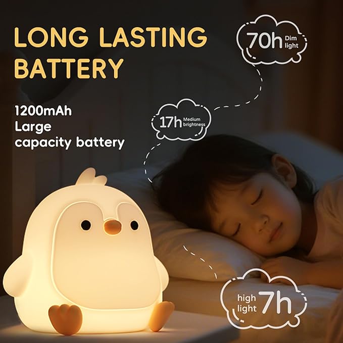 Led Cute Penguin Night Light, Dimmable Timer Nursery Kawaii Lamps, Super Squishy Silicone USB Rechargeable Touch Control Bedside Lamp, Used for Camping Party Room Decor(Penguin)