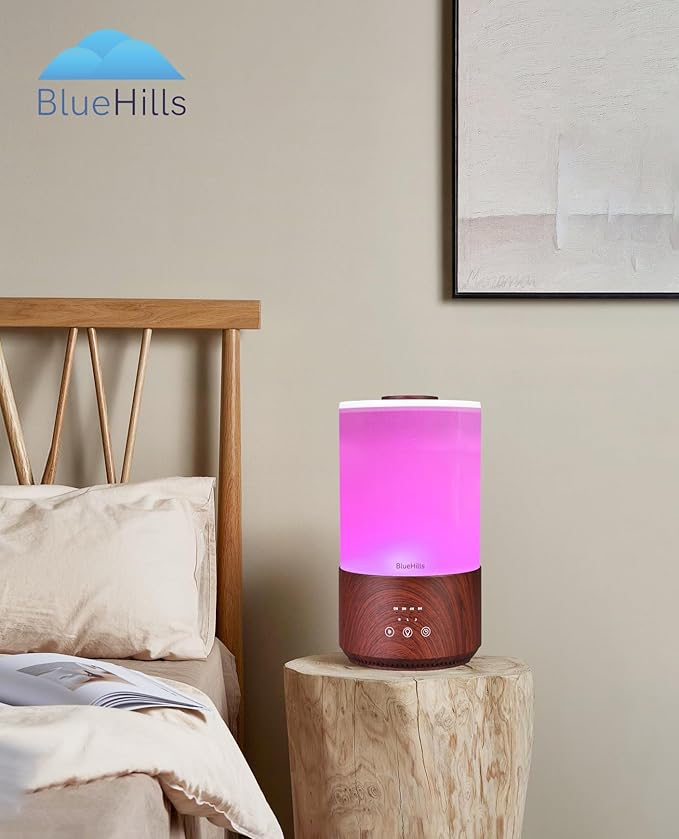BlueHills Premium 4000 ml Tall Essential Oil Diffuser 4L 4 Liter 50 Hour Run with Remote Timer Aroma Humidifier 1 Gallon Big Capacity High Mist Output for Large Room Lights Dark Wood Grain XL T402