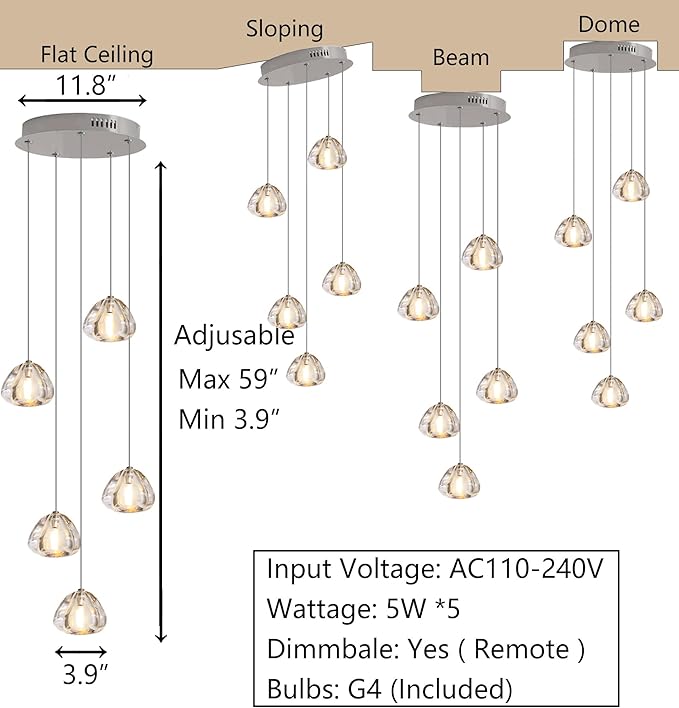 Modern LED Chandeliers for Dining Room Kitchen Pendant Lights Lighting for Island Dimmable Fixtures Bubble Crystal Floating Chandelier LED Lights Brushed Nickel