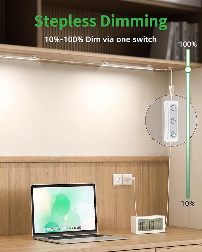 Plug-in Under Cabinet Lighting, Dimmable Under Counter Lights for Kitchen, 2pcs 12 Inch, Natural White 4500K Linkable Wired Closet Light, Indoor USB Led Lights Bar for Desk,Sink,Workbench