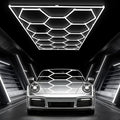 Glitgate Hexagon LED Garage Light, 579W 63690LM 14-Grid Honeycomb Hex Lighting System, 6500K Ultra Bright Ceiling Light for Garage, Car Detailing Shop, Workshop, Basement, Gym