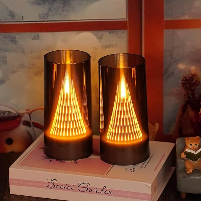 Eebus LED Flameless Candles with Remote - Battery Operated,Fake Candles for Home Décor Tapered Glowing Pillar Candle Lights Add a Warm and Romantic Atmosphere Set of 2 (D 3"×H 6" 6") (Grey)