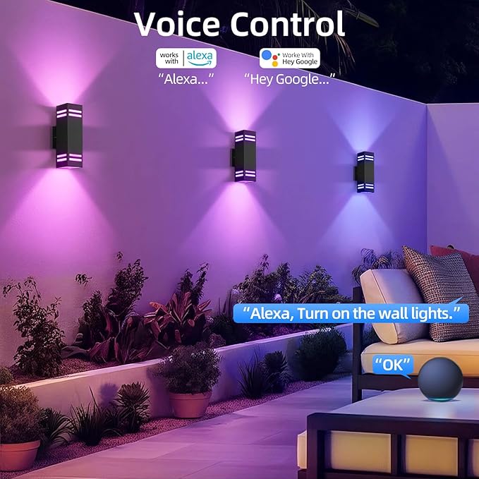 SHIMR Color Changing Outdoor Wall Lights 2 Pack, Ambiance Up and Down Lights Outdoor, Waterproof Square Smart Porch Lights WiFi APP Control Exterior Light Fixture Home Theater Lighting [ETL Listed]
