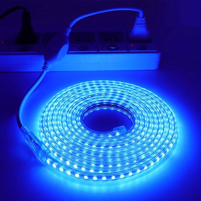 LED Light Strip Kit, AC 110-130V Flexible Waterproof Rope Lights, 13ft 5050 60 LEDs/M for Indoor Outdoor Commercial Lighting Decoration, Accessories Included, Blue