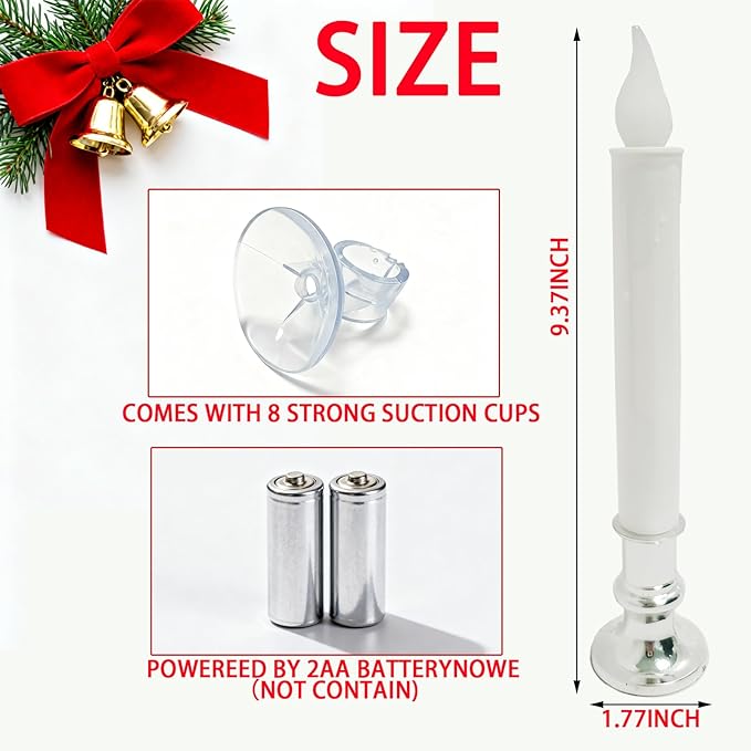 8 Pack 9" LED Candle Lights with Dusk to Dawn Sensor, Silver Base Battery Powered Flameless Candles for Indoor Table Party Decor