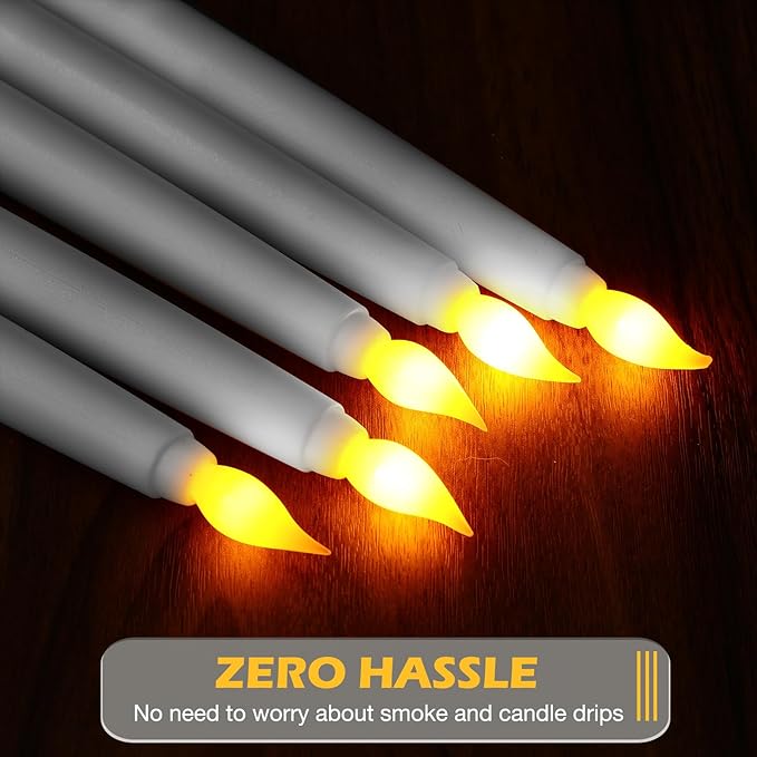 Tuanse 24 Pack Flameless Flicker Taper Candles Bulk with Remote and Timer, Battery Operated LED Warm White Taper Candles Light for Home Wedding Decoration Gifts(White,8 Inch)