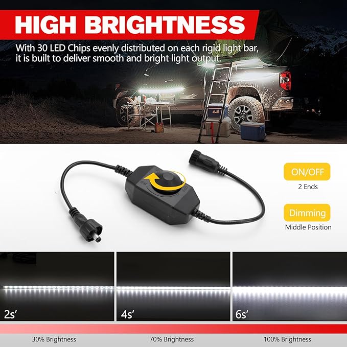 FIERYRED 12V Interior Light Bar Kit, Dimmable Camping Lights, Weatherproof IP67, Aluminum Magnetic Mount with Dimmer Switch, Portable Lights for Camping Tent Awning RV Car Trailer Boat (4 Pcs, White)
