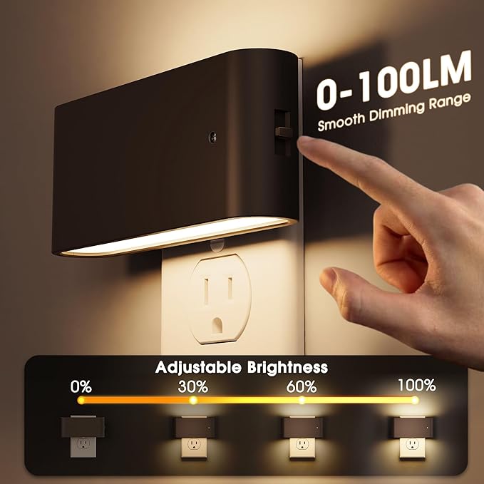 Briignite Night Lights Plug into Wall, 2 Pack, LED Night Light with Dusk to Dawn Light Sensor, Dimmable NightLight Plug in, 3000K Soft White Nightlight for Kids Room Bedroom Hallway Kitchen