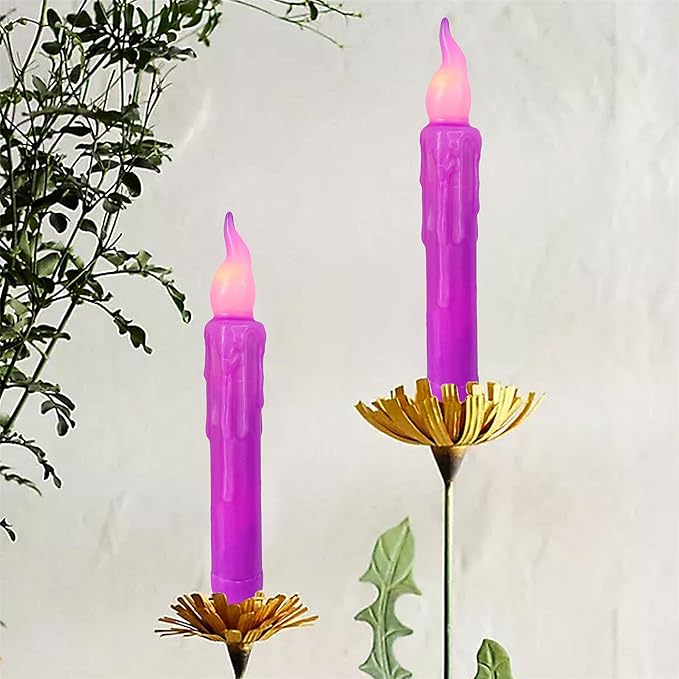 Magical Candlesticks Flameless Taper Candle, 4pcs Real Wax LED Tapered Candles Remote Dipped Candle 6inches Battery Chandelier for Enchanting Weddings Harry Potter Inspired Vigils (Purple)