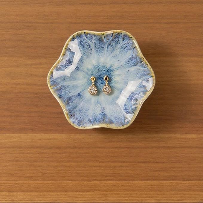 2Pcs Ceramic Jewelry Dish - Lotus Leaf Shape, for Ring Holder Necklace Small Key, Suitable for Mother Friend Sister, Gifts for Women, Cute Plate Trinket Tray, Home Decor (Green & Light Blue)