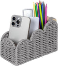 CubesLand Bedside Table Desk Organizer Caddy, Remote Pen&Pencil Holder Cup, Makeup Brush Holder w/Scalloped Perfect for Home, Office Desk, Living Room Table Decor, 3 Slots Grey