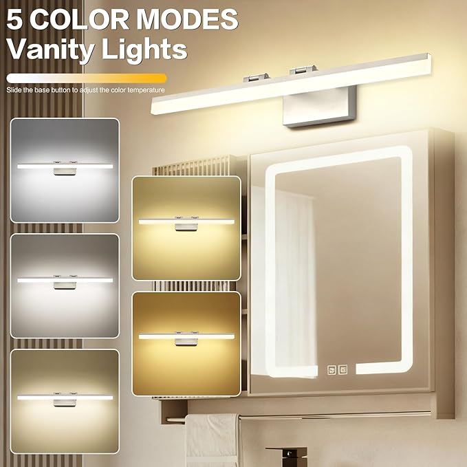 SOLFART 31.5 Inch Dimmable Bathroom Vanity Lights Over Mirror 5 Color Temperature Vanity Lighting Fixtures for Bath Brushed Nickel Bathroom Light fixtures Bar 5CCT