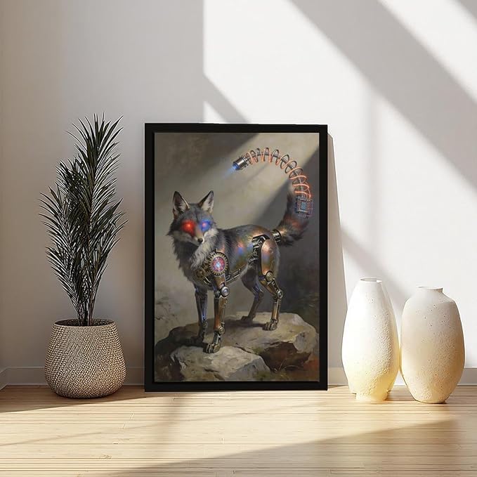 Framed Steampunk Fantasy Wall Art for Modern Living Room TV Wall Futuristic Industrial Style Decor Statement Artwork 20x30in