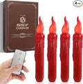 Red Candlesticks Flameless Taper Candle, 4pcs Short LED Tapered Candles Remote Dipped Candle 6inch Battery Chandelier for Enchanting Christmas Harry Potter Inspired Vigils,R