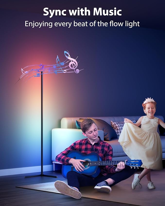65" Smart RGB Floor Lamp with App/Remote Control, Color Changing LED Corner Lamp with Music Sync & Timer, Corner Lighting for Living Room, Bedroom, Gaming Room (Black)
