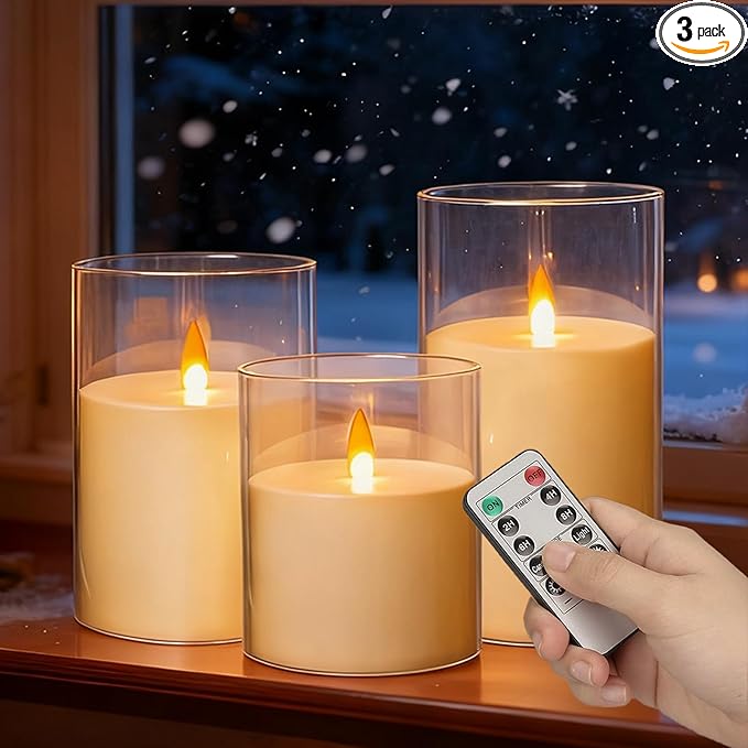 Flameless Candles with Remote&Timer - Realistic 3D Flickering Flame LED Battery Operated Candles, Warm White Light for Home Decor, Christmas, Wedding, Party, and Holiday Decoration