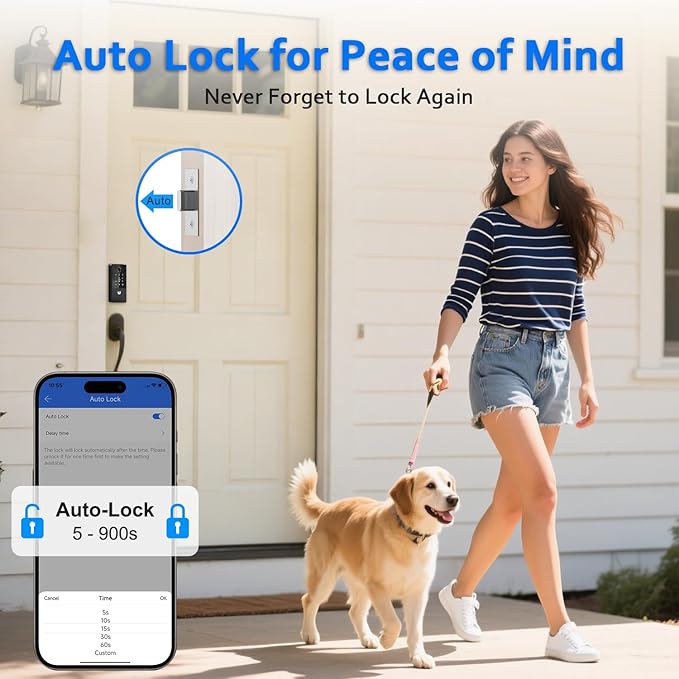 Smart Door Lock Deadbolt, Keyless Entry Door Lock with Fingerprint & Keypad,App Control,Auto Lock,Secure Electronic Digital Lock for Front Door Home Apartment Rental,Easy Installation,Matte Black