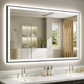 66x40 Inch LED Bathroom Mirror with Lights (Front Lit and Backlit) Black Framed Lighted Vanity Mirror for Bathroom Wall Dimmable Anti-Fog Memory Tempered Glass Horizontal/Vertical