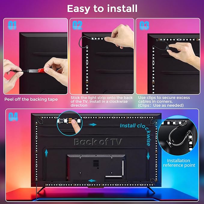 LightingWill 9.8Ft LED TV Backlight Sync to Screen with HDMI Sync Box Kit, 72 LEDs/m TV Lights that Sync with TV, 4K@60Hz RGB-IC Strip for 60-65 Inch TVs, Works with Alexa Google Home PS5 Xbox