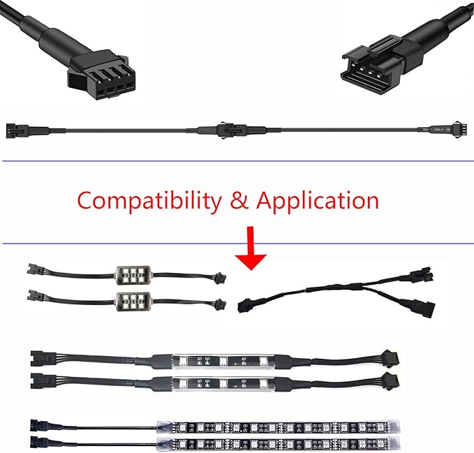 4Pcs 60in RGB LED Multi-Color Accent Light Extension Cable Wire Cord Set for LED Motorcycle ATV Car Multi-Color Neon Strip Rock Light