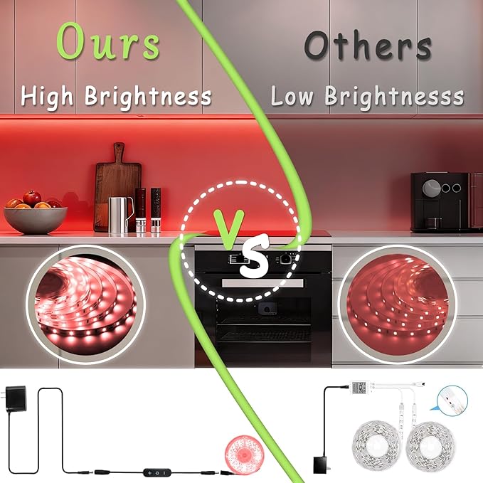 Red 50 Feet Led Lights Strip Indoor Rope Lights Easy DIY Cuttable Strip Lights for Wine Cabinet Bar Room Bathroom Living Room Kitchen Ceiling Wall Vanity Mirror Decor