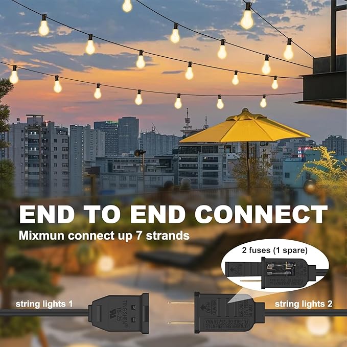 75FT Outdoor String Lights with 35+3 Waterproof Bulbs, 2FT Bulbs Apart, Dimmable & Connectbale, Commercial Grade Patio String Lights for Outside Porch Backyard Garden Deck Decor
