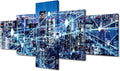 Wall Art Particle Glowing Light Picture 5 Panel Smart City Poster Native Americans Lliving Room Bedroom Decoration Internet Companies Canvas Art Decor Frame and Stretched Ready to Hang 50x24 Inch