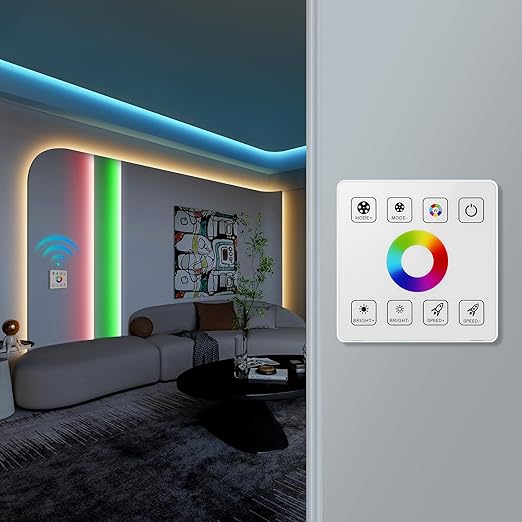 HOUHUI RF Touch Panel RGB LED Controller Kit, RGB LED Strip Lights Controller with RF Wireless Remote, Dimmable Wall-Mounted Touch Panel Controller for 5V 12V 24V 4-PIN 5050 2835 3535 Light Strips COB