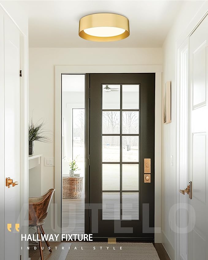 AUTELO Gold Flush Mount Ceiling Light, 16" 5CCT Ceiling Light with Frosted Glass in Gold Finish for Bedroom, C3336-40 BRZ LED