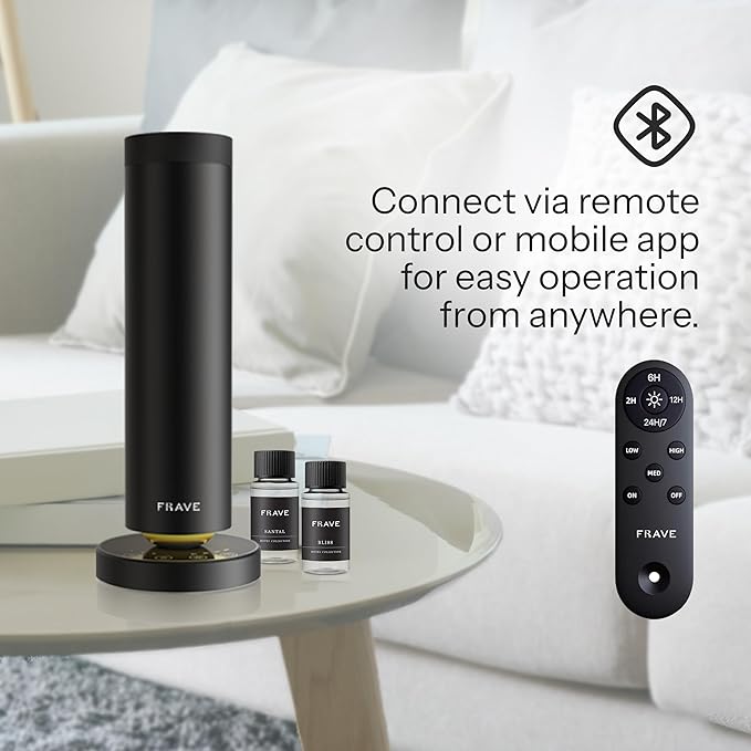 Tower Waterless Scent Diffuser & Oil Kit, 2000 Sqft Coverage, Hotel Diffuser with Bliss & Santal Aroma Oil for Large Room, Home Office, Hotel, Remote & App Control Cold Air Machine, Onyx