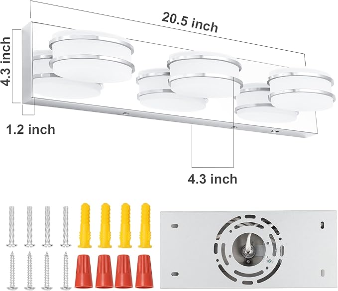 3 Color Temperature Dimmable Bathroom Light Fixtures Over Mirror, LED Chrome 3 Light Vanity Lighting Fixtures, Acrylic Stainless Steel Oval Shade Vanity Lights for Bathroom, ETL Certificated