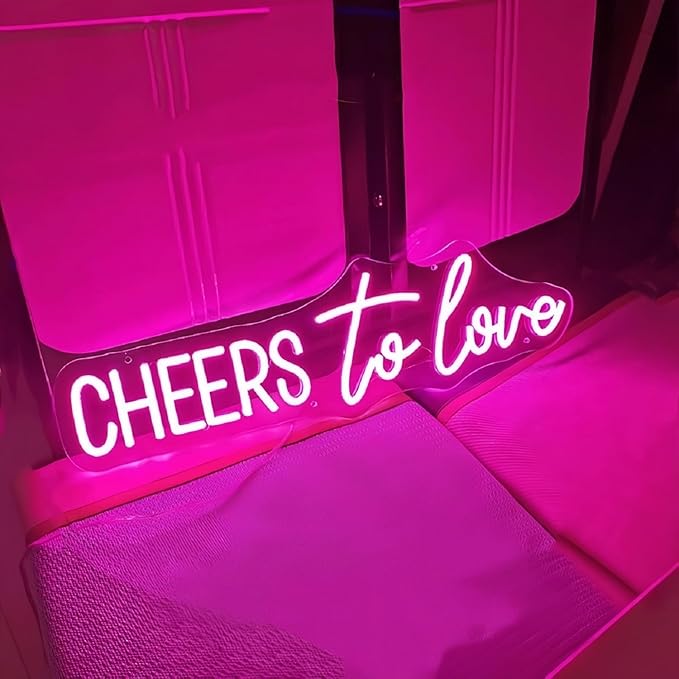 Cheers to Love LED Neon Signs for Wall Decor Neon Wall Art Acrylic LED Lights with Hanging Chain Light Up for Bedroom Decor Graduation Bar Pub Wedding Party 5V USB Powered Dimmable