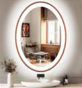 20 x 30 Inch Bathroom LED Oval Wood Mirror with Light Wood Frame Oval Lighted Vanity Mirror with Lights for Bathroom Wall Mounted Smart Memory 3 Color Dimmable AntiFog Wooden Grain