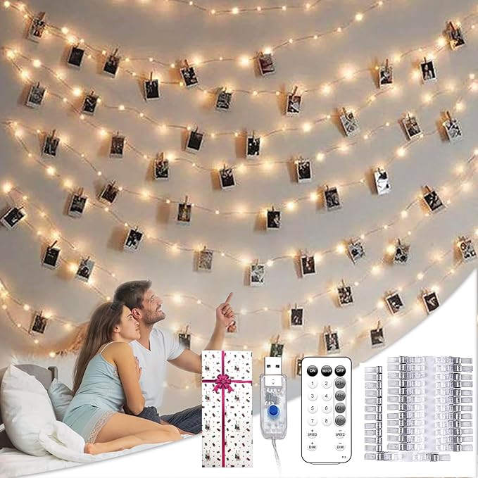 Teen Girl Gifts Trendy Stuff: Aesthetic 40Ft 120LED Hanging Picture Fairy Lights with 50 Clips - 8 Modes & Timer, Waterproof - Trendy Teenager Girl Gift for Birthday Christmas, Dorm Bedroom Wall Decor