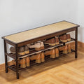 latifolia Shoe Rack Bench, 3-Tier Bamboo Shoe Bench with Breathable Rattan Seat Cushion, Shoe Storage Rack for Entryway(Walnut,39.70''L)