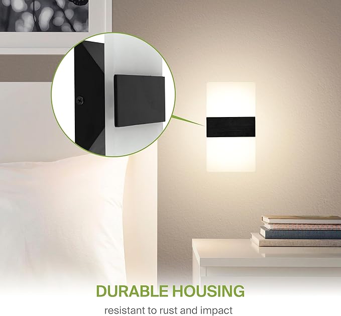 ASD 8 Inch Indoor LED Wall Sconce - 10W 2700K-5000K Dimmable Black Wall Sconce Lights for Living Room, Bedroom, Bathroom, Hallway - Modern Wall Sconces Hardwired, ETL Interior Light, Set of 2