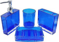 4-Piece Serene Blue Acrylic Bathroom Accessories Set — Soap Dispenser, Toothbrush Holder, Soap Dish & Mouthwash Cup, Vanity Countertop Organizer for Blue Coastal Bathroom Decor