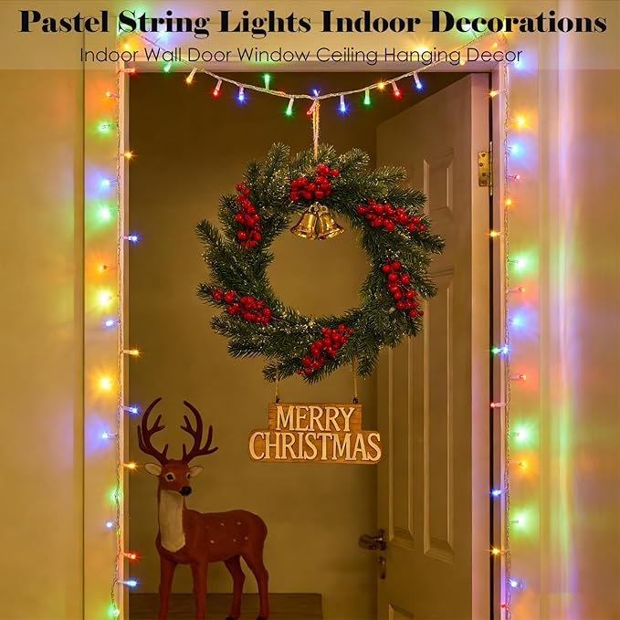Pastel Easter String Lights, Multicolor Plug in Christmas Lights with 33ft Clear Wire 100 LEDs & 8 Modes for Christmas Tree, Bedroom, Patio and Parties Indoor Outdoor Hanging Decor (Colored)