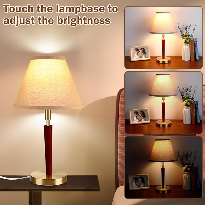 Mid-Century Modern Wood Table Lamp,Touch Control & 3-Way Dimmable Bedside Lamp for Bedroom, Living Room, Nightstand, Office (Bulb Included)
