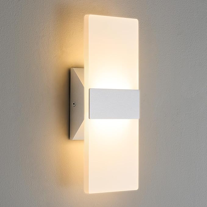 Modern LED Wall Sconce, 5CCT Dimmable Brushed Nickel Wall Lights, 12W 800LM 2700K-5000K Adjustable, Hardwired Indoor Up and Down Acrylic Wall Light Lighting for Living Room Bedroom Hallway, ETL
