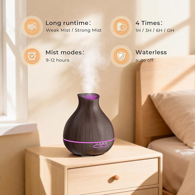 BZseed Aromatherapy Essential Oil Diffuser, 550ml Ultrasonic Fragrant Oil Large Room Humidifier, Diffusers for Home with Timer and Waterless Auto-Off, 7 Color LED Lights,Cool Mist Humidifiers