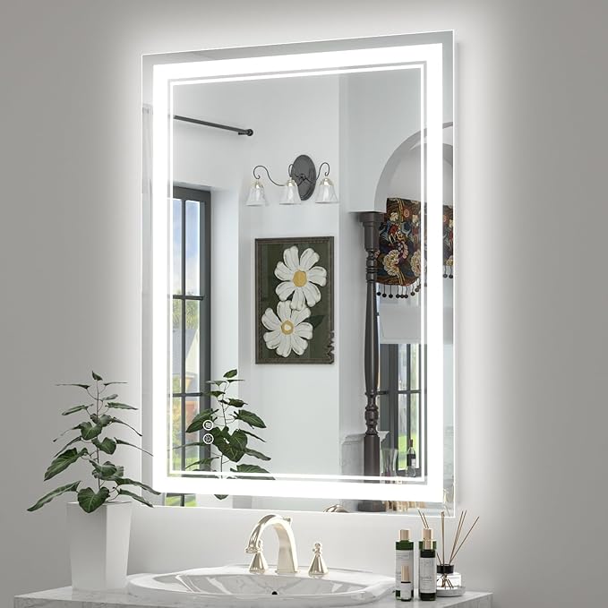 OKPAL 24x32 LED Bathroom Mirror, Anti-Fog Lighted Bathroom Mirror, Dimmable Lighted Vanity Mirror, LED Vanity Mirror with Lights, Shatterproof, ETL Listed, Horizontal/Vertical