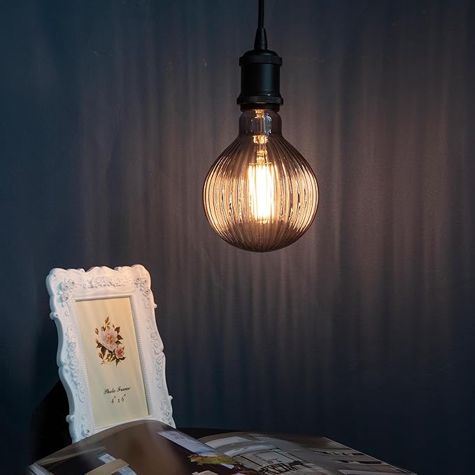 Vintage Edison LED Bulbs, Dimmable 4W Globe G125, 2200K Warm White Ambient Mood Lighting for Decoration, Squirrel Cage Filament, Smoke Striation Figure Glass LED Light Bulbs, E26 Base