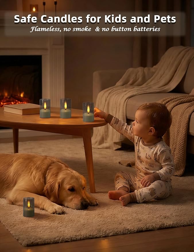 Rechargeable Acrylic Flameless Candles with Remote Timer, Flickering Warm White Tealights, Ideal for Home Decor Weddings Parties, Restaurants(Gray,Set of 6)